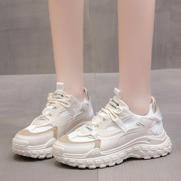 Korea Style Rubber Out-sole Fashion Student's Platform White Casual Dad Shoes Chunky Walking Sneakers for Woman Girl