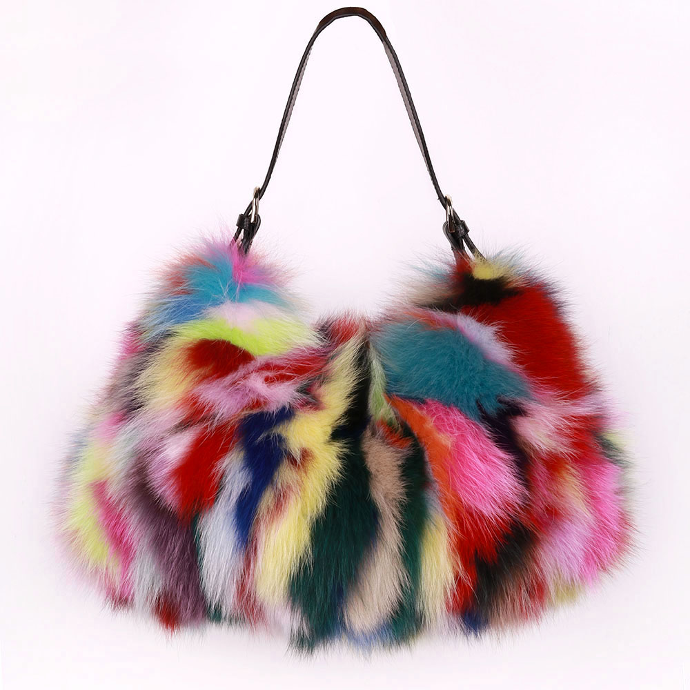 High Quality Real Fox Fur Ladies Handle Bags Girls Fluffy Handbags For Women 