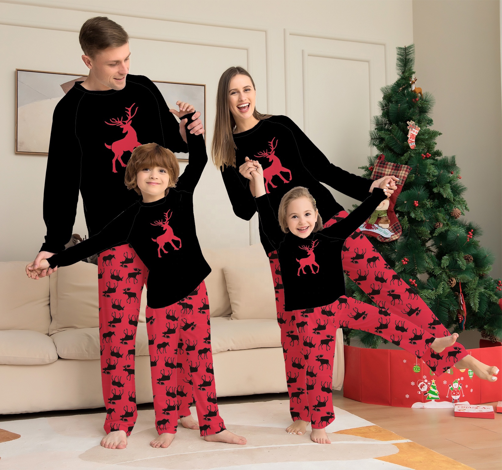 2022 Wetrue New Family Christmas Pajamas Long Sleeve Lounge Set Plaid Print Pajamas Plus Size Loungewear Women&#39;s Sleepwear 