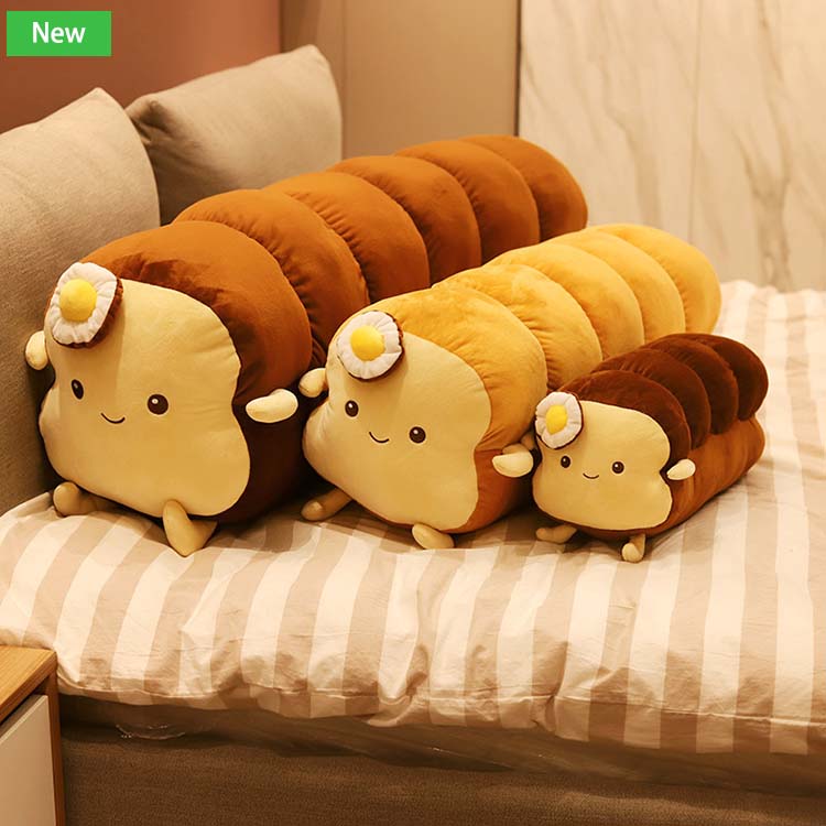 Free Shipping Toast Poached Egg Plush Toy Simulation Sliced Long Bread Cushion Stuffed Soft Pillow Baby Home Decor Gift 