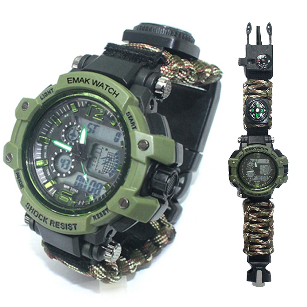 Multifunctional Paracord Survival Sports Watch Outdoor Camping Rescue Emergency Rope Bracelet Tactical Survival Watch
