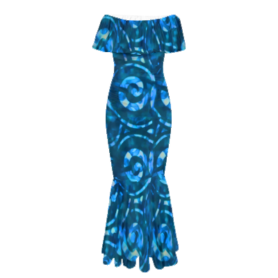 Hot Sales Hawaiian Tropical Style Custom Tie-dye Large Size Slim Fishtail Dress Elegant Women Casual Off-shoulder Ruffle Dress 