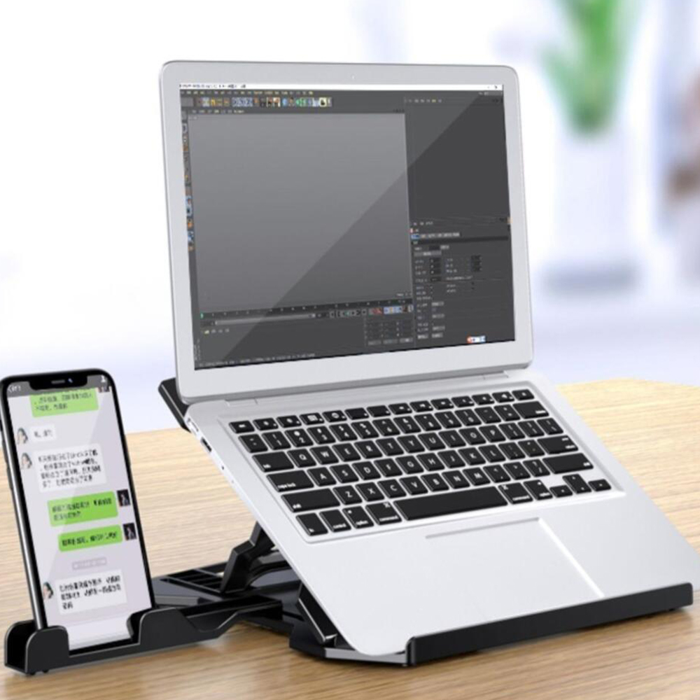 For Macbook Computer Tablet Accessories 2 In 1 Portable Folding 12inch To 16inch Laptop Stand With Mobile Phone Stand 