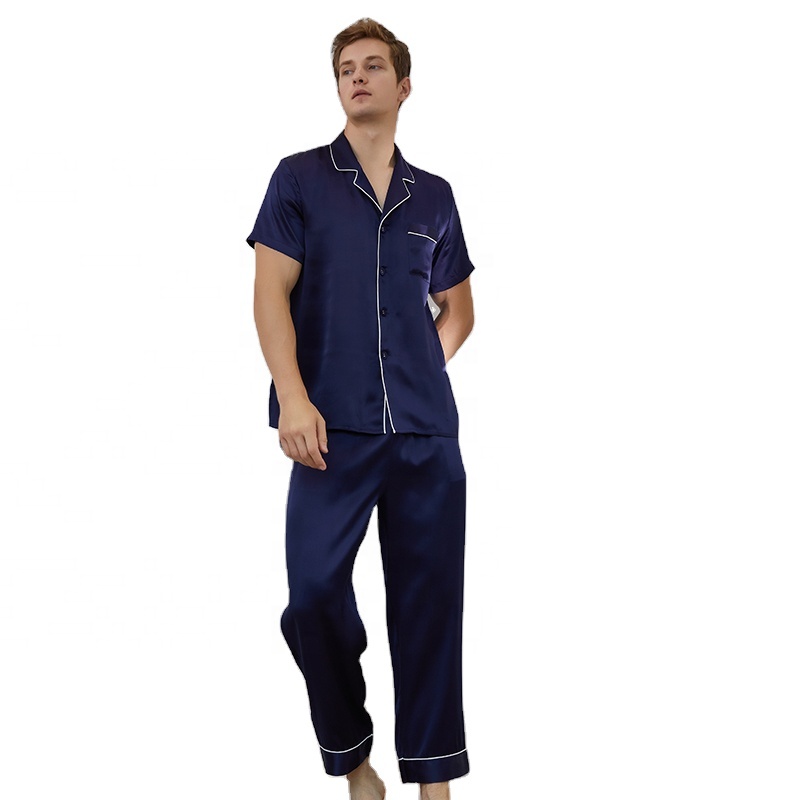 Factory Price Luxury Men&#39;s 16mm 19mm 2 Pieces Sets Silk Sleepwear 100% Pure Real Silk Pajamas 