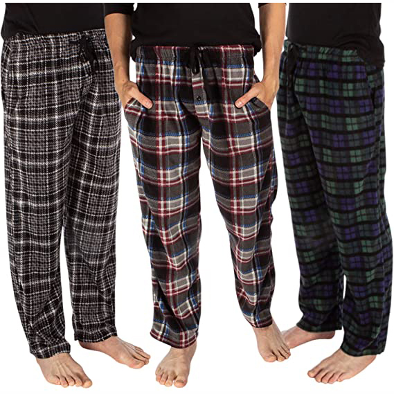 Plaid Mens Pajama Pants Set Bottoms Fleece Lounge Sleepwear Pants With Pockets Microfleece 