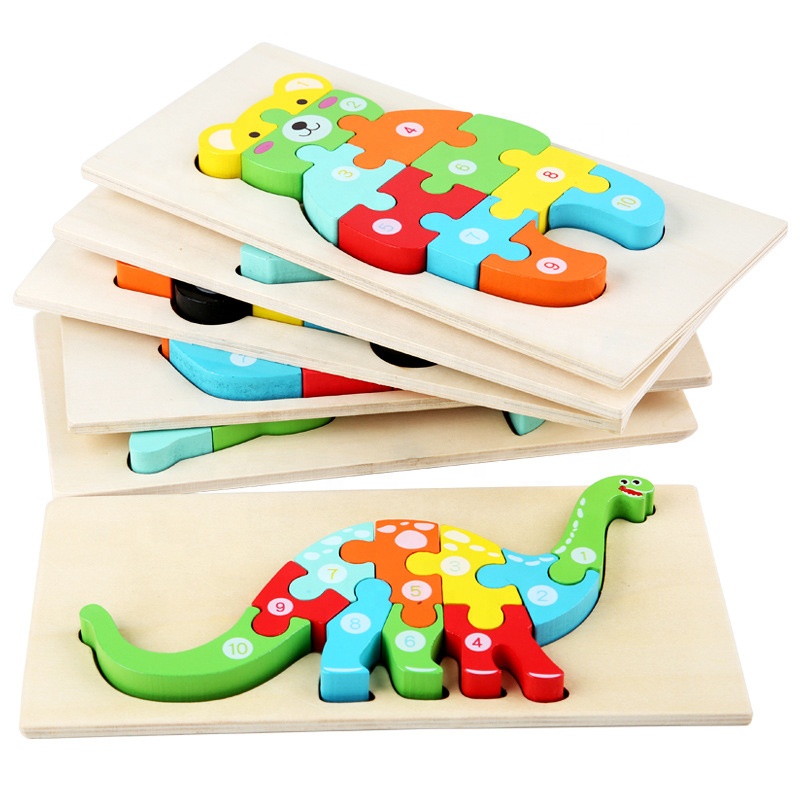 18 Designs Montessori Diy Kids Enfant Jigsaw 3d Puzzle Dinosaur Animal Baby Early Education Wooden Toys 