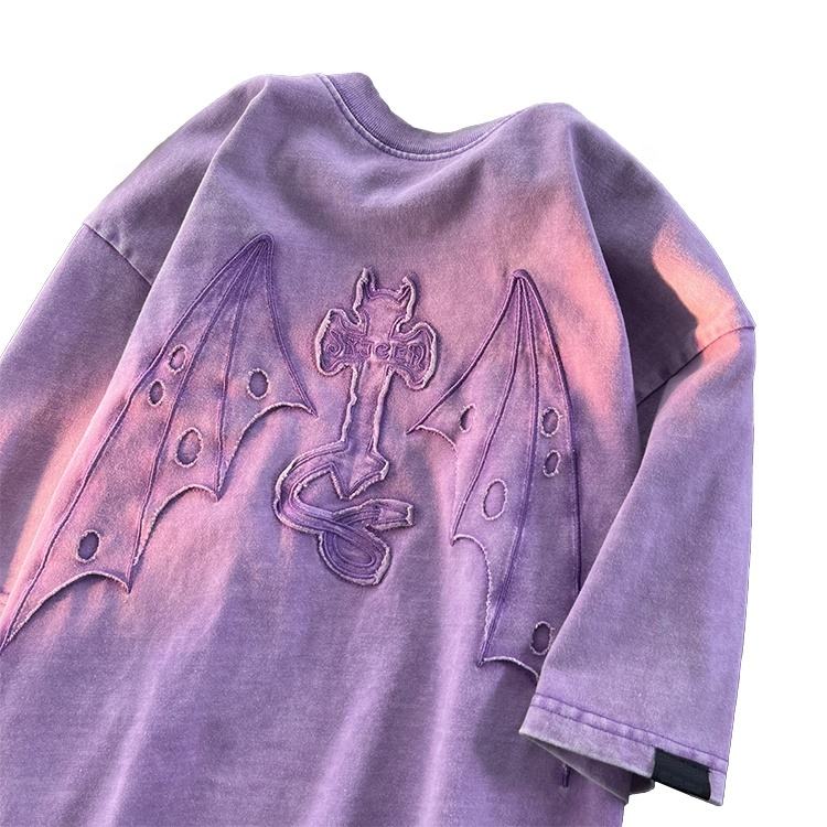 Oem Garment Streetwear Men Custom T Shirt Embroidery Patches Vintage Tshirt Unisex Oversized Acid Washed T Shirts 