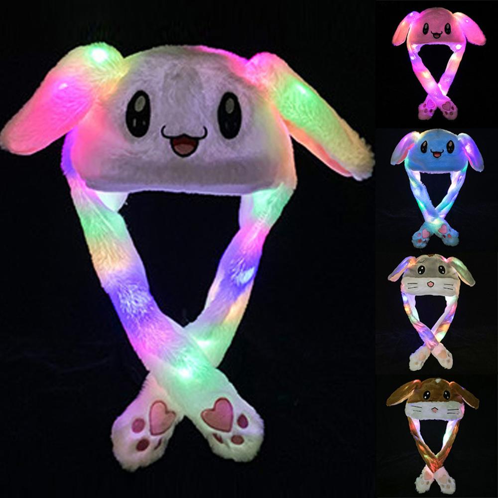 Wholesale Fashion Novelty Light Crown Rabbit Gift Led Kids Plush Animal Head Moving Rabbit Bunny Ear Hat Toys 