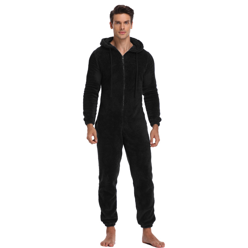 Men Warm Teddy Fleece Onesie Fluffy Sleep Lounge Adult Sleepwear One Piece Pyjamas Male Jumpsuits Hooded Onesies For Adpwear Men 