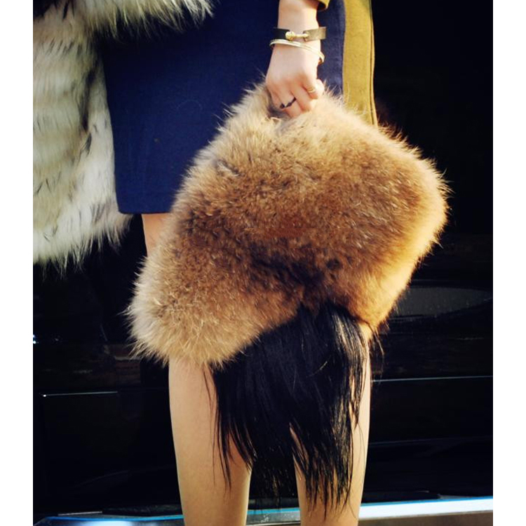 Yr737 Luxury Fashion Ladies Genuine Fur Bag Real Raccoon Fur Handbag 