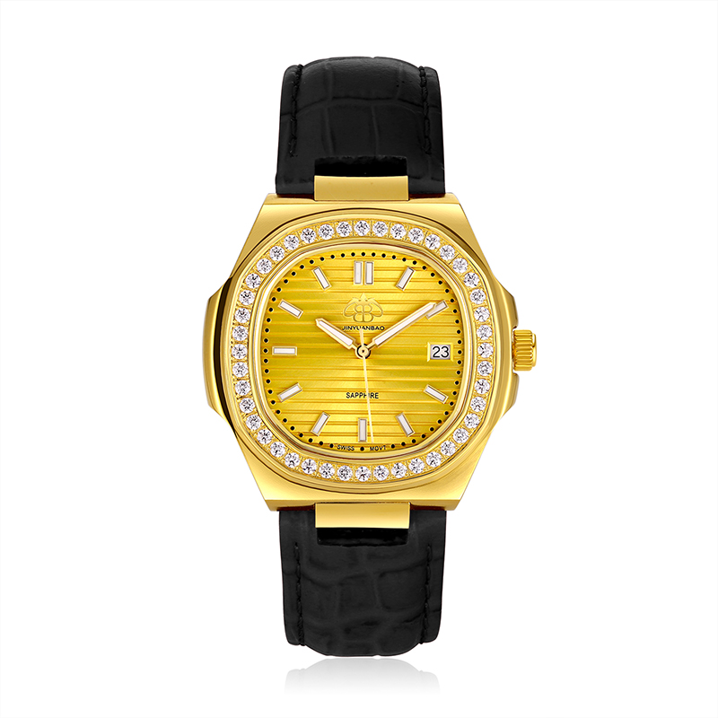 Factory Customized Luxury Watch Leather Wristband Gold Plated Case Ladies Watch 