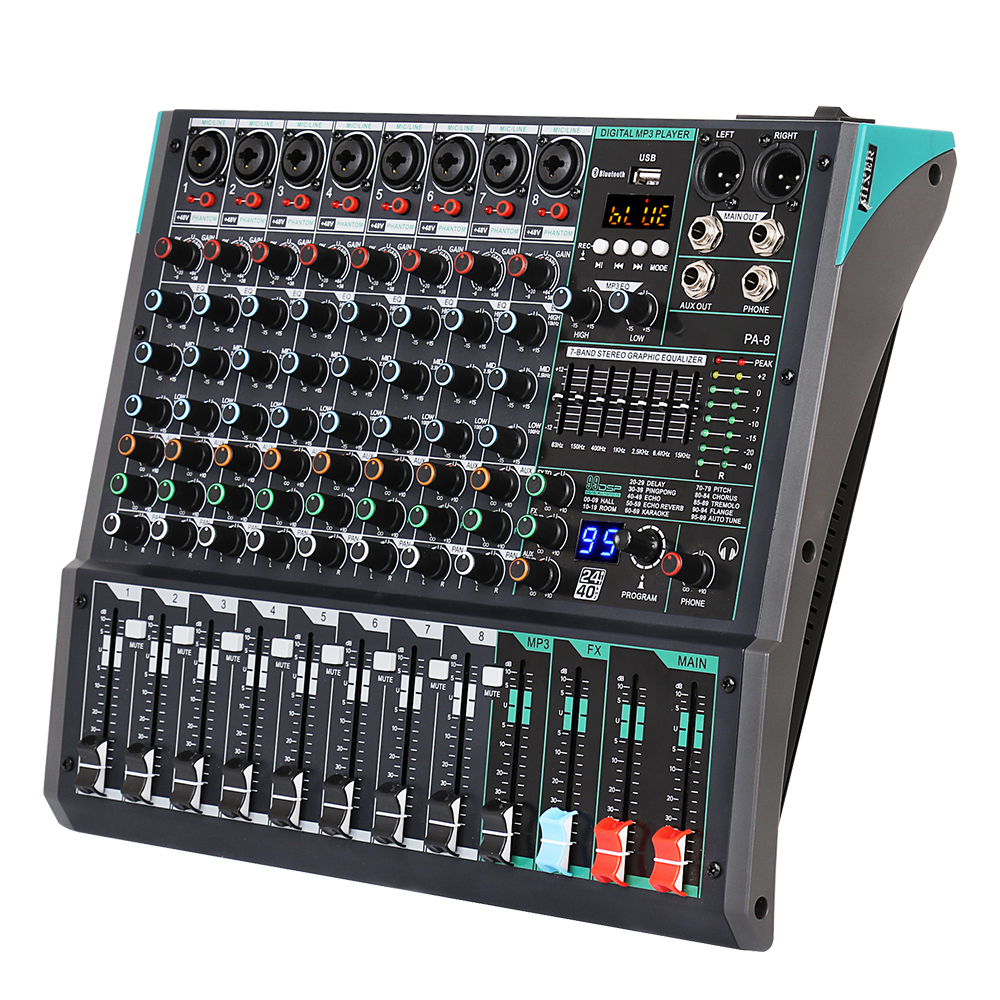 Biner Pa8 Professional Console Mp3 Computer Input Built-in 99 Reverb Effect 8 Channel Digital Professional Audio Mixer 