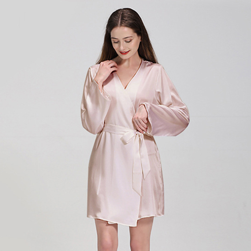 Women Bridesmaids Bride Robes Sexy Silk Robes 100% Mulberry Silk Kimono Short Robes 