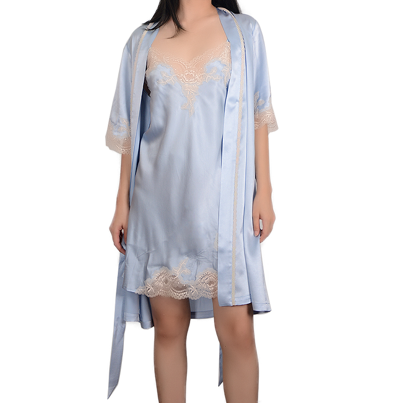 Women&#39;s Silk Pajamas Robe And Dress Silk Sleepwear 