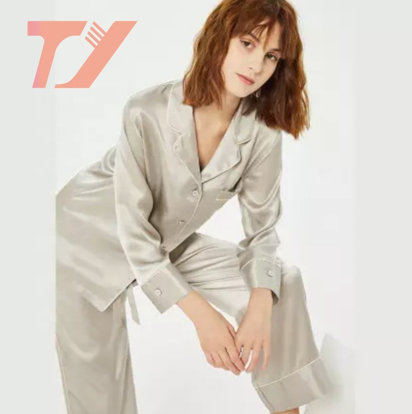 Pure Mulberry Women&#39;s Soft Long Sleeve Sleepwear Button Down Satin Silk Pajama Set 