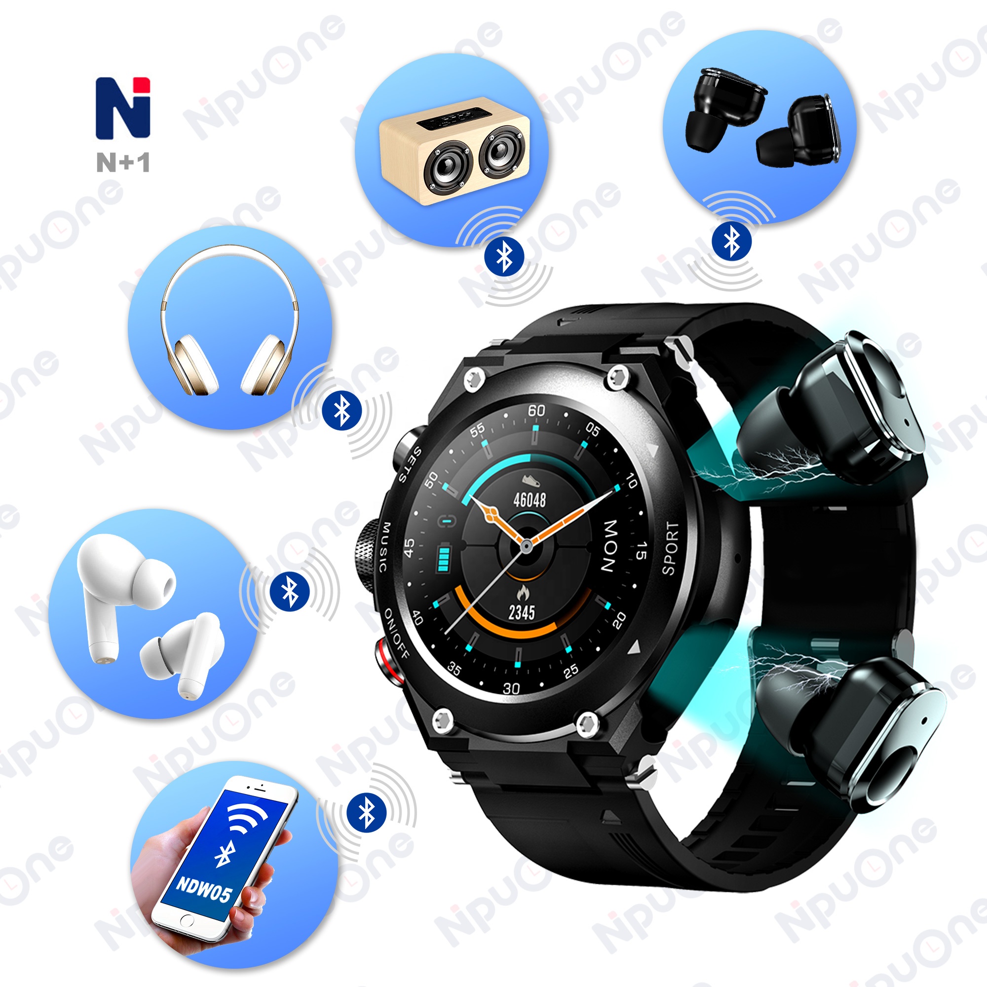 Oem Odm Manufacturer Sdk Smartwatch 2022 Hot Wireless Tws Earphone 2 In 1 Men Smart Watch With Earbuds 