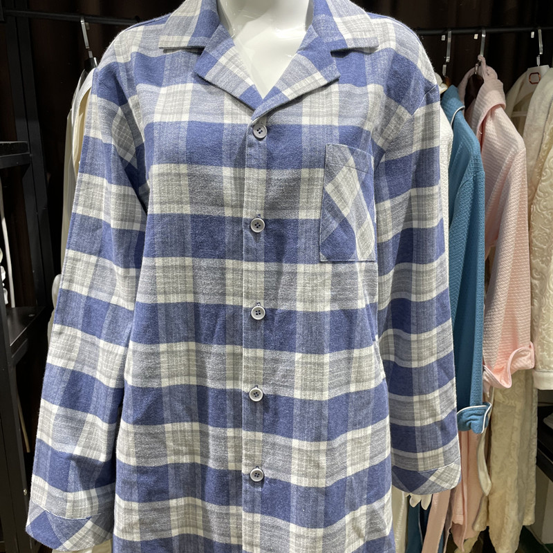 Blue Checked Pajamas Suit 100% Cotton Men&#39;s Leisure Wear For Home 