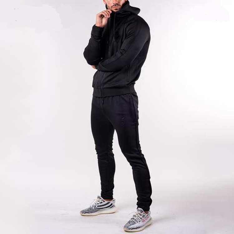 Custom Your Logo Slim Fit Men Black Tracksuits Sportswear 