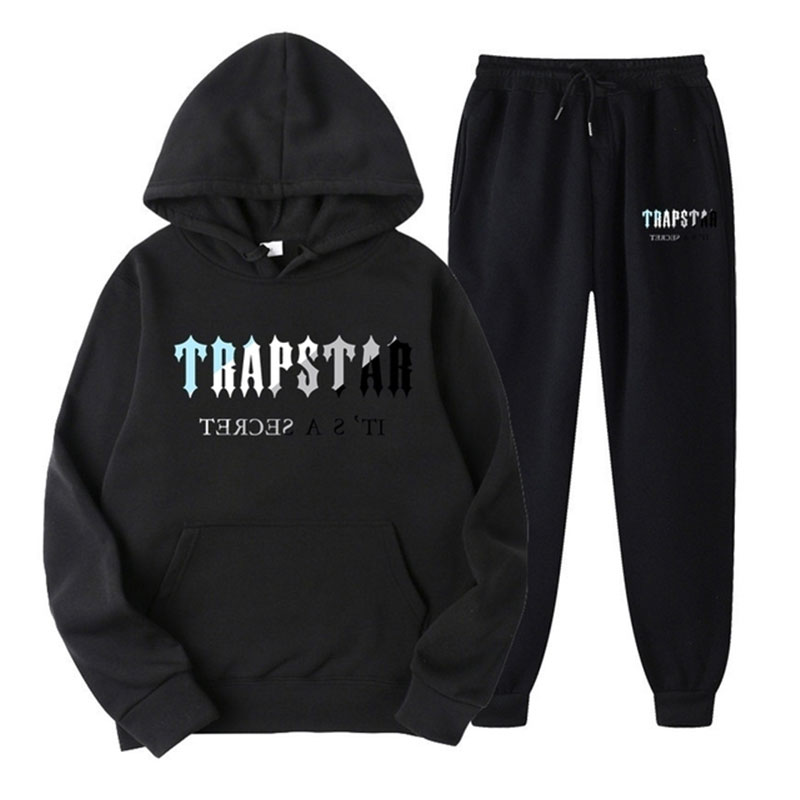 2022 New Brand Trapstar Printed Sportswear Men 16 Colors Warm Two Pieces Set Loose Hoodie Sweatshirt + Pants Set Hoodie Jogging 