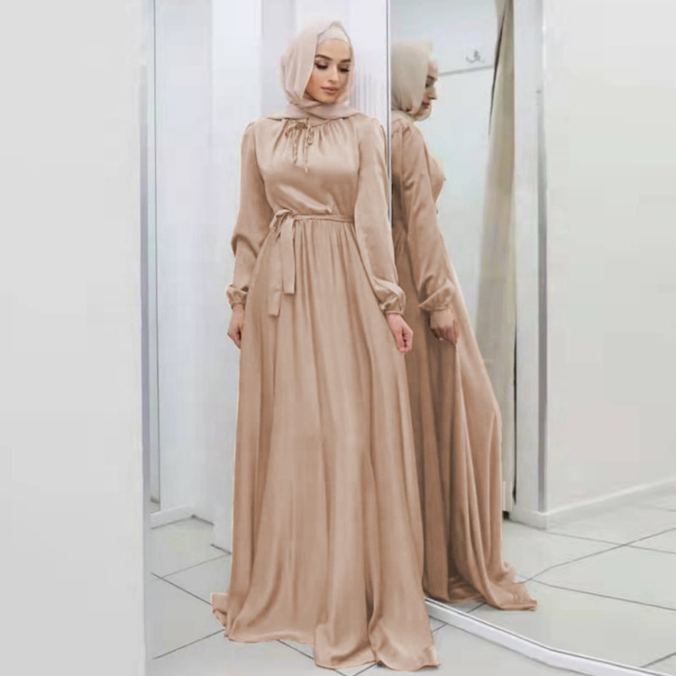 Dubai Turkey Arab Oman Elegant Polyester Dress For Women Muslim Solid Color Islamic Maxi Clothing Muslim Dresses Abaya 
