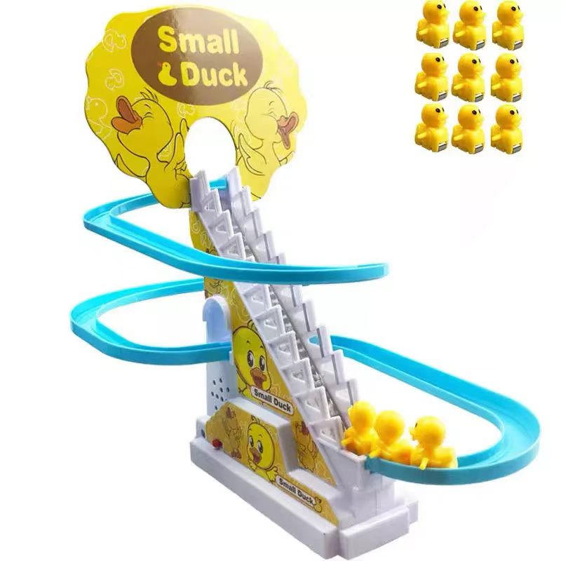 Music Light Rail Car Game Little Small Duckies Electric Climbing Race Rrack Ducks Climb Stairs Toys 
