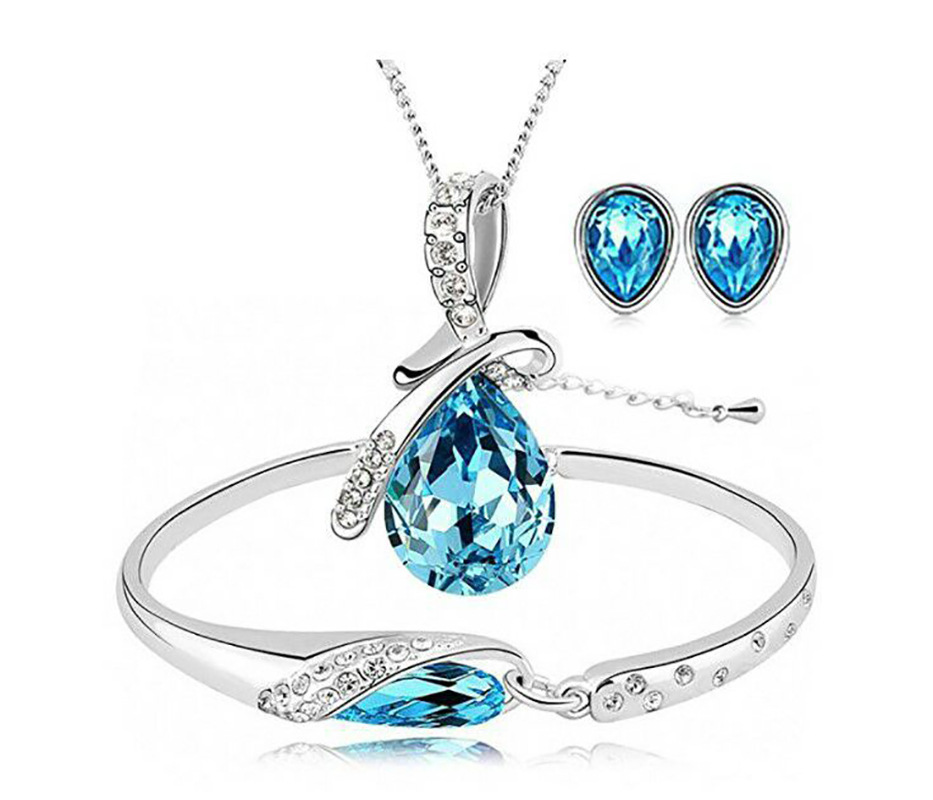 Wedding Bridal Austrian Crystal Necklace And Earring Accessories Luxury Fashion Jewelry Set For Women 