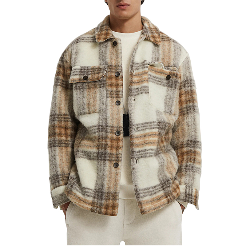 Custom Oem Men&#39;s Street Wear Outfit Cold Winter High Quality London Stylish Plaid Flannel Jackets Oversized Wool Shirt Jackets 