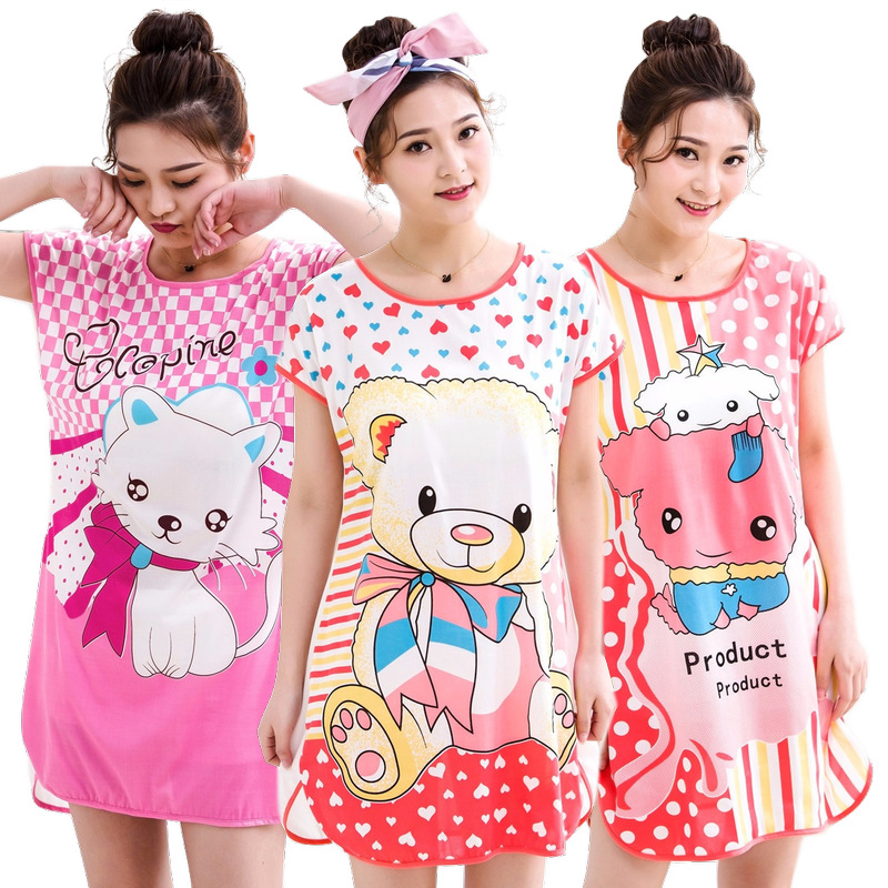 Factory Wholesale Cheap Price Summer Nightdress Cartoon Nightwear Milk Silk Sleepwear For Women 
