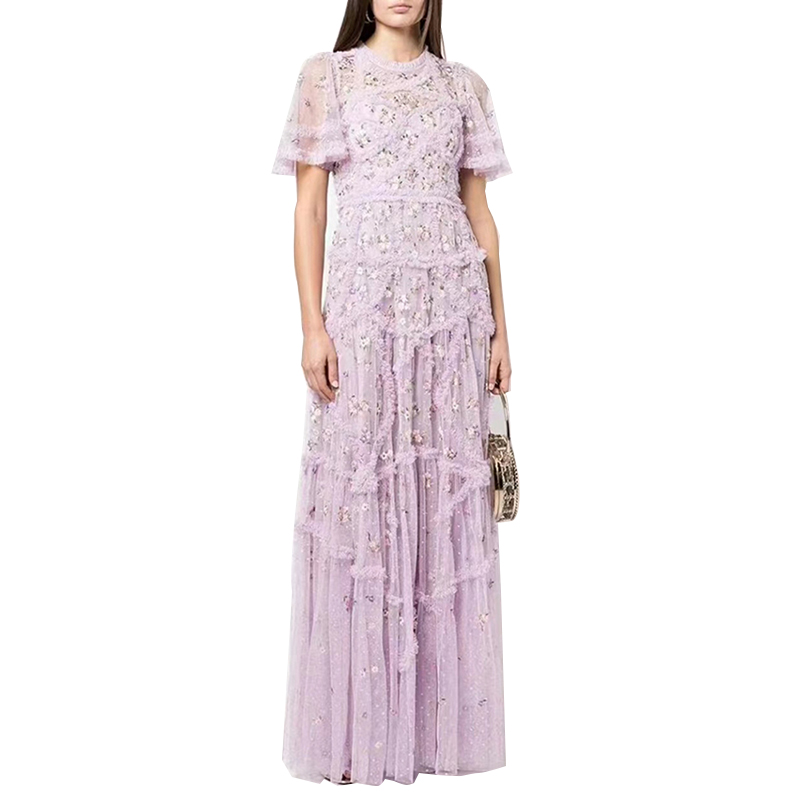 Chicever Stand Collar Short Sleeve High Waist A Line Sexy Dresses Women Long Skirt Elegant Maxi Dress 