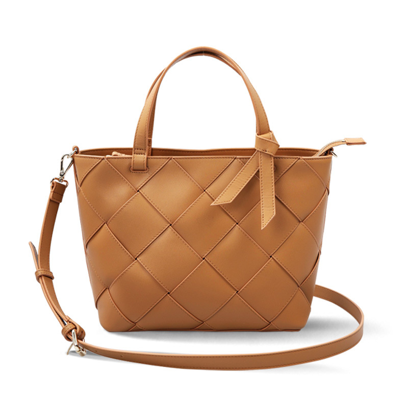 2022 Custom Top Grain Leather Luxury Handbag For Ladies Women Weave Tote Bag 