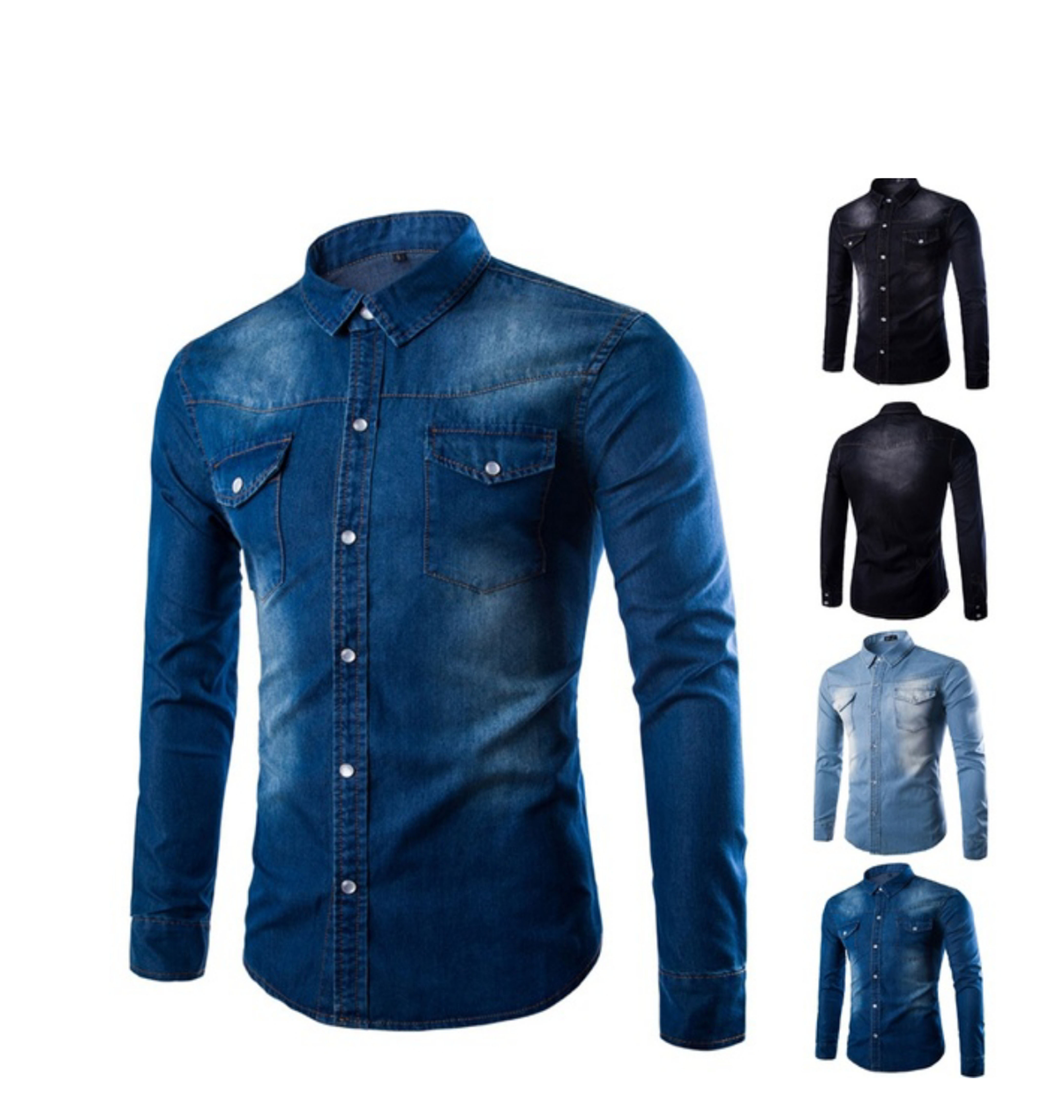 Casual Demin Shirts Longe Sleeve Cotton Washed Jean Shirt For Men Being Popular In Wish 