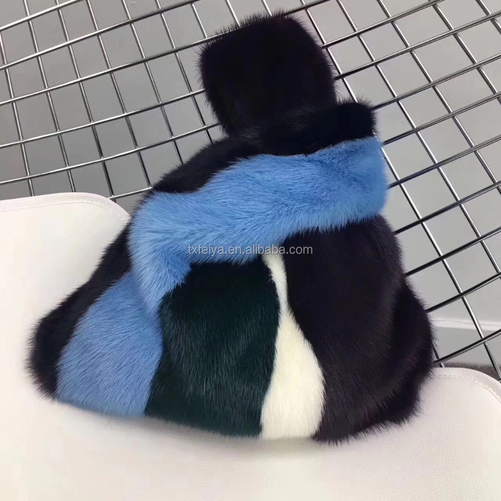 Branded Luxury Fashion Ladies Genuine Fur Bag Real Mink Fur Handbag 