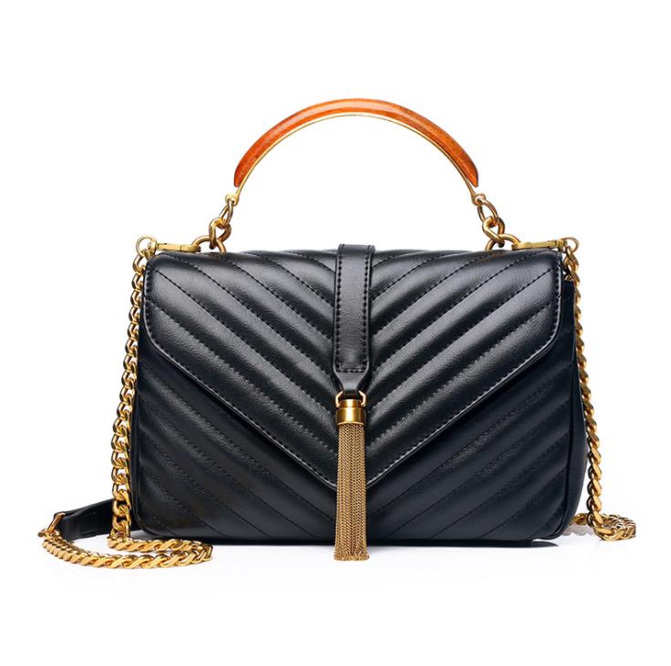 Fashion Brand Genuine Leather Handbags For Women Tote Bag With Wooden Handle Lady Crossbody Bag With Tassel 