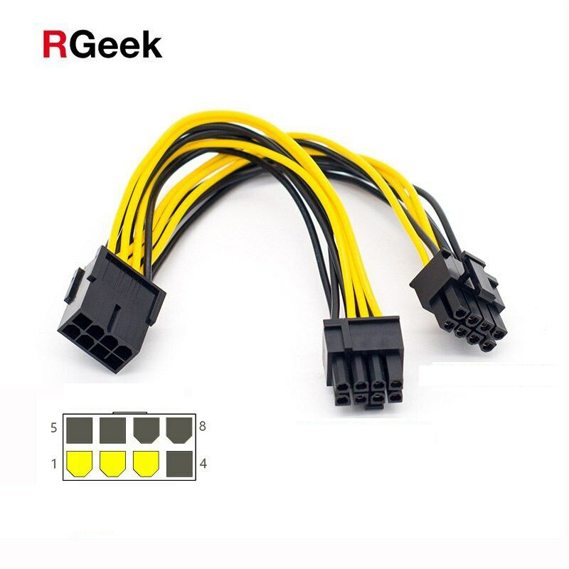 Rgeek Vga Graphic Power Cable Video Card Adapter Pci-e Pcie 8 Pin To Dual 6+2 Pin Gpu Power Supply Cable Computer Accessories 