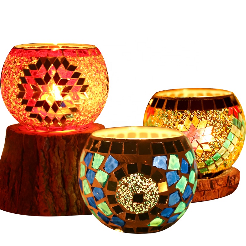 Unique Turkish Handmade Glass Mosaic Candle Holder For Home Decoration And Wedding 