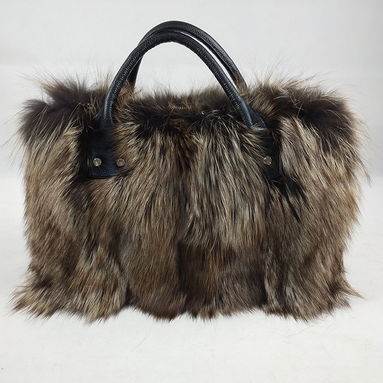 Luxury Natural Genuine Fox Fur Bag Lady Handbag 