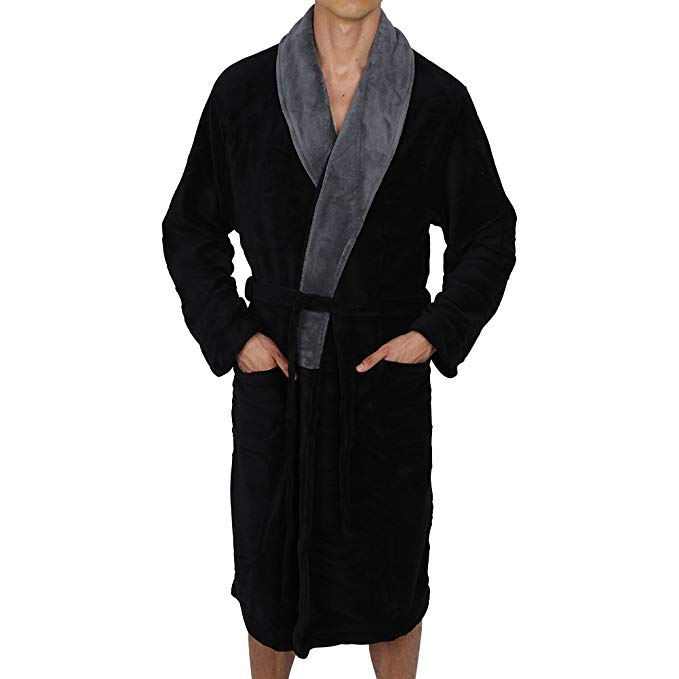 Men&#39;s Flannel Robe Sleepwear Bathrobe Nightgown 