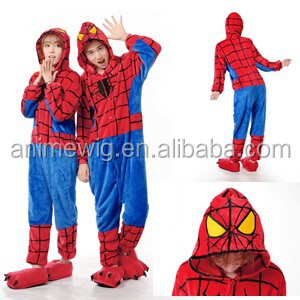 Wholesale Kartoon Sleepwear Flannel Unisex Adult Spider-man Animal Onesie Cosplay Halloween Costume Pajamas Costume 