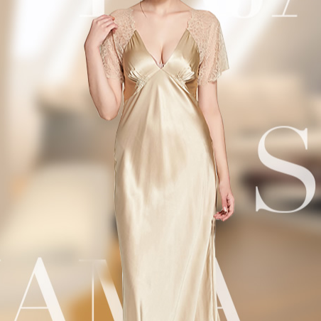 Ktfl695 Sexy Women Deep -neck Lace 100% Silk Nightwear 