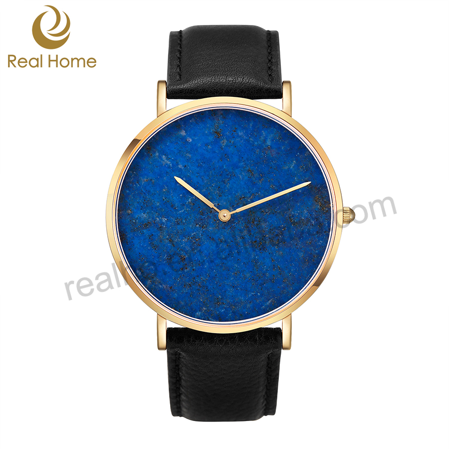 Big Face Nature Blue Stone Dial Stainless Steel Gold Watch For Men 