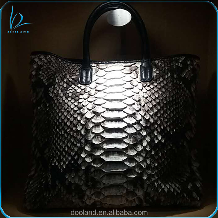 Luxury High Quality Large Size Women Exotic Crocodile Belly Trimmed Real Python Skin Leather Handbag Tote Bag 