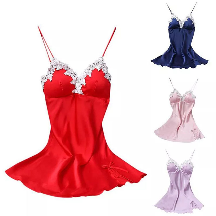 Lady Night Dress Sleeping Wear Nightdress Satin Sleepwear Women 