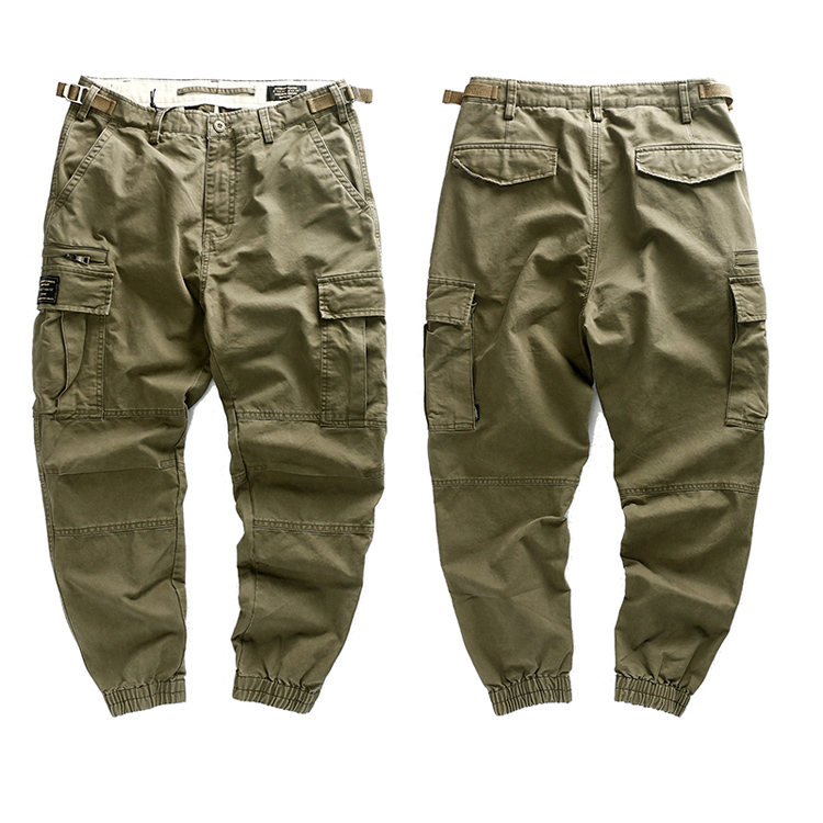 2020 New Fashion 100% Cotton Twill Hiking Pants Army Green Big Pockets Jogger Pants Cargo Sports Pants Fashionable Trousers 