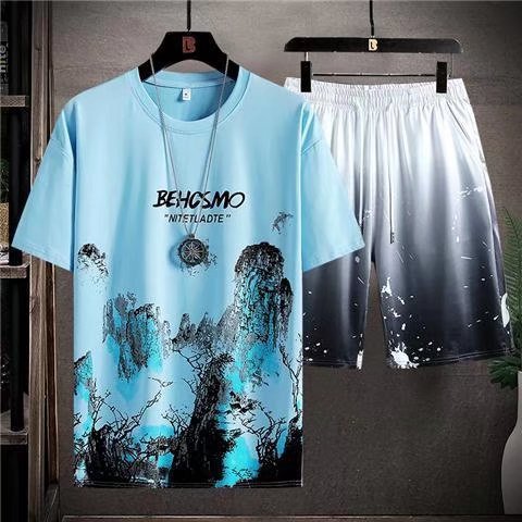 2022 Free Sample Quick Dry Clothing Custom Sports Short-sleeved Fashion Men Summer Casual Two Piece Shorts Set 