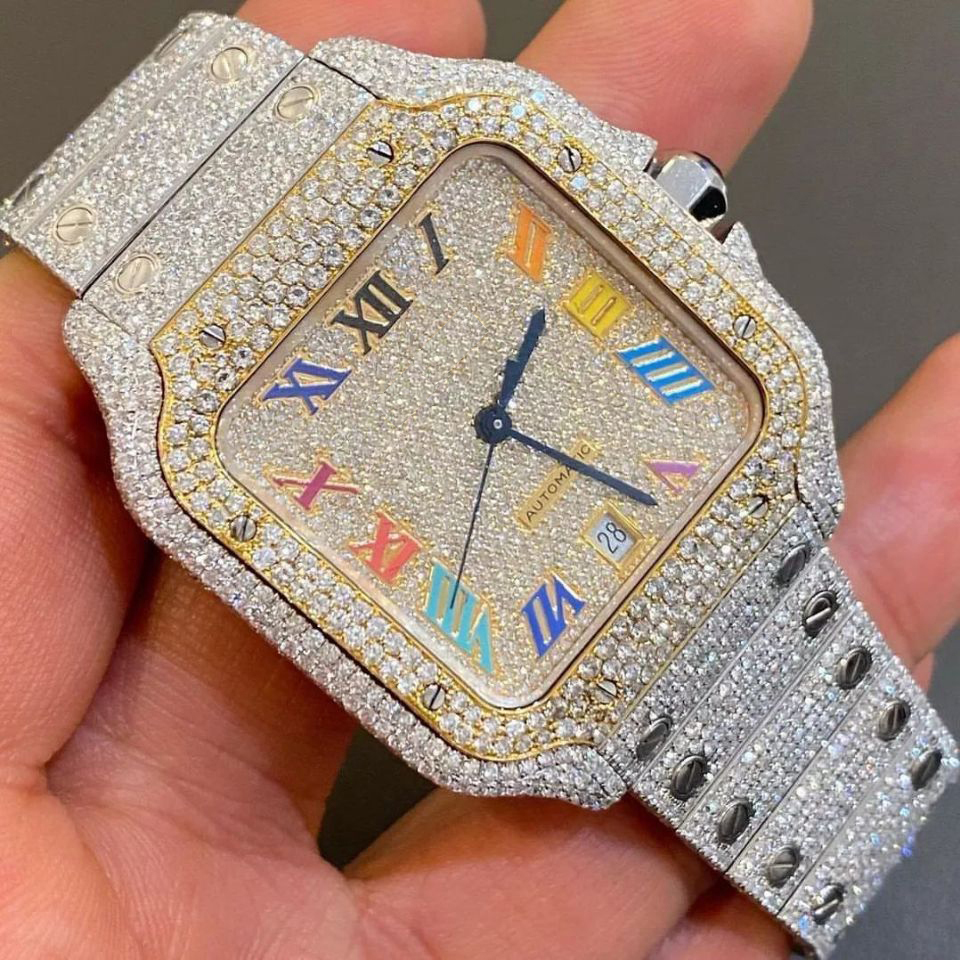 Dropshipping Hip Hop Jewelry Luxury Custom 925 Sterling Silver Vvs Moissanite Diamond Iced Out Wrist Mechanical Watches For Men 