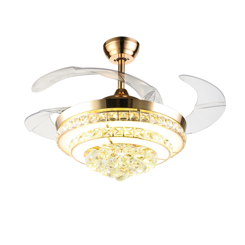 Modern Design Crystal Three Color Led Ceiling Fan With Light Luxury Decoration In Living Room And Bedroom 