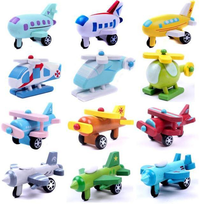 12pcs/set Mini Wooden Car/airplane/ Military Vehicle Soft Montessori Wooden Toys For Children With Gift Box Birthday 