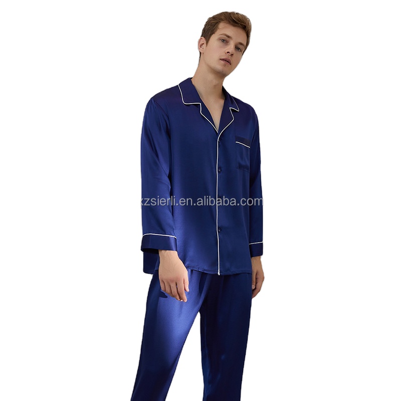 Luxury Comfortable Breathable 19mm 100% Mulberry Silk Pajamas Long Sleepwear For Men 