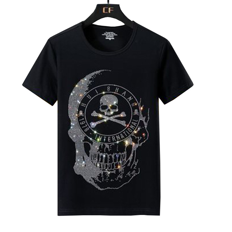 Manufactures Color Skull Rhinestones Cotton T Shirt Man Clothing Tee Shirt With Rhinestone Transfer T-shirt Custom 