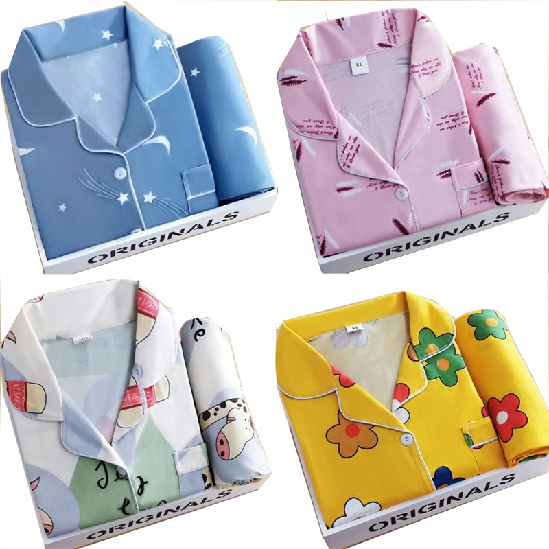 Factory Wholesale Home Pajamas Women&#39;s Two-piece Set Long Sleeve Trousers Sleepwear 